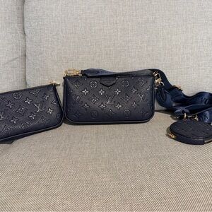 Navy Triple Pochette Shoulder Bag